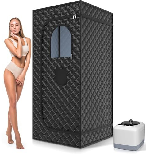 AUORUSI Sauna da Casa Portatile Pieghevole, 1000W, 9 Temperature Regolabili, Vaporizzatore 3L, con Sedia, Telecomando e Tappetino, 90x90x180cm
