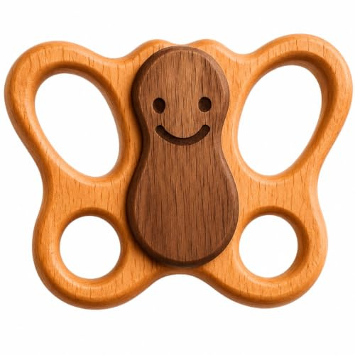 Holzspielzeug Baby Rassel Beißring Schmetterling | Montessori Spielzeug 0-3 3-6 6-12 Monate | Greifling Naturholz Zahnen | Nicht-Toxisch | Babygeschenk Madchen Jungen