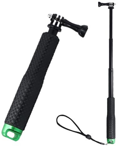Bastone Impermeabile in Alluminio, 19–49cm Asta Impugnatura Selfie Stick, Monopiede Allungabile, Bastone Selfie Telescopico per Action Cam Hero 7/6/5/4/3/2/1 (Verde, 19cm)
