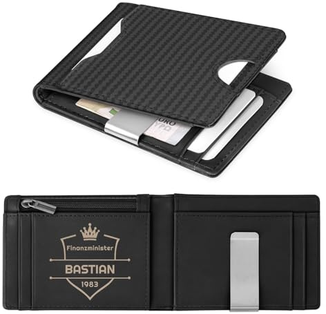 Maverton Slim Wallet mit Münzfach für 9 Karte - Geldbörse Herren aus echtem Rindsleder - Geschenke für Männer - personalisierte Geschenke für ihn - Carbon schwarz