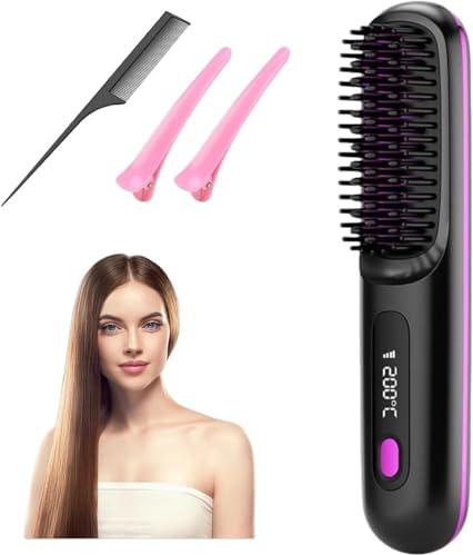 Go Brush Pro, Cordless Hair Straightener Brush, Portable Rechargeable Heated Styling Brushes Rechargeable Heated Styling Brushes (1)