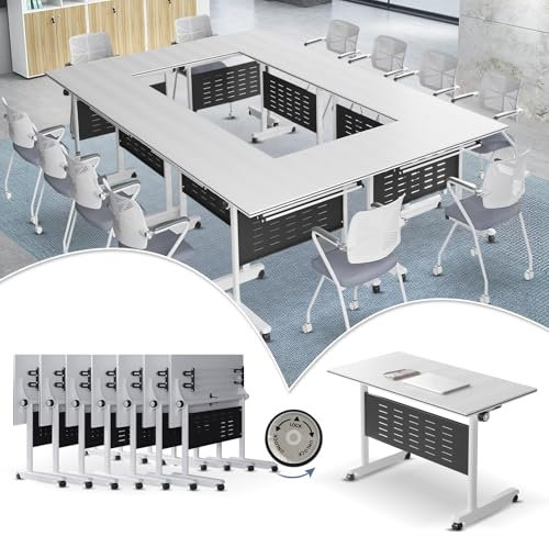 Moderner weißer Konferenztisch für 2 10 Personen, mobiler Meeting-Trainingstisch mit Klappdeckel, Rolltisch für Bürotraining, 140 x 60 cm (B x T)