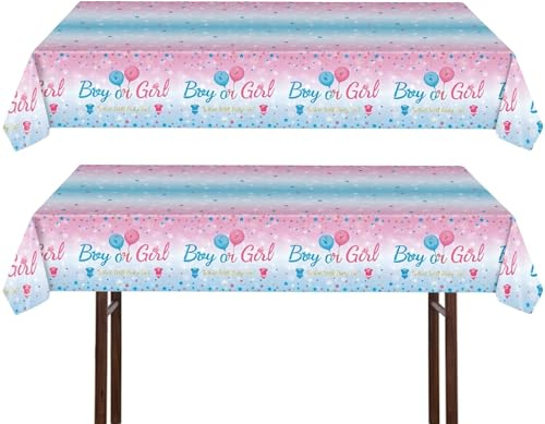 YILANJIN 2 Stück Gender Reveal Party Tischdecke 137x274 cm, Rosa Blau Rechteckige Kunststoff Tischdecke, Wasserdichtes Tischtuch für Babyparty, Baby Shower, Mädchen oder Jungen Geburtstag Deko