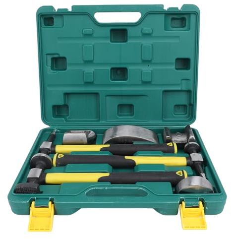 aqxreight 7pcs Auto Body Rep Kit Carbon Steel Duty Auto Body Hammer et Dolly Set Dent Rep Tools with Box pour Le Camion de Voiture et Corps de Coordination des Métaux Auto des Camions et