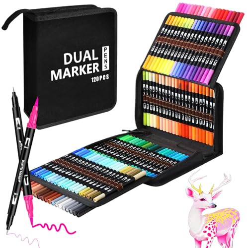 Camiki Art Filzstifte Set, 120 Farben Dual Brush Pen Set, Filzstifte Dicke und Dünne 1-5mm und 0,4 mm Pinselstifte und Fineliner Marker zum Zeichnen, Aquarellstifte für Kinder und Erwachsene