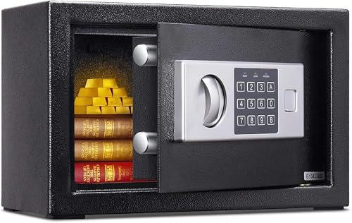 NTALJC Digitales Passwort Schnellzug feuerfest und wasserdicht, Mini Steel Lock Safe feuerfeste für Geld Schmuck Dokumente für Gelddokumente Medikamente Home wichtig, Black-1