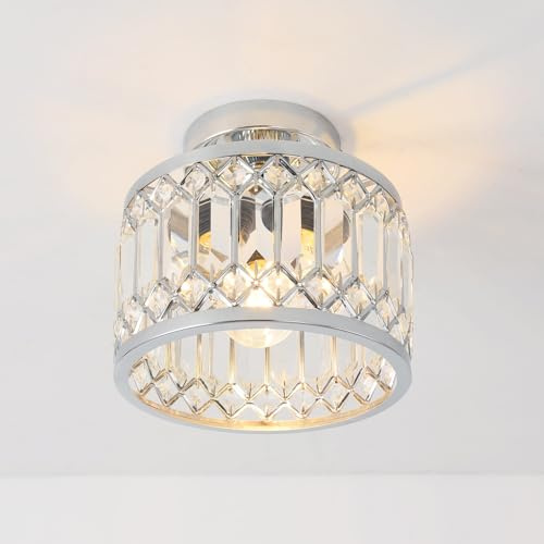 ANWIO Kristall Deckenleuchte Chrom Küche, Modern Kronleuchter Silber Eingang, Wohnzimmer Deckenlampe Kristall, Glas Lampenschirm Badzimmer, E27 Decke Schlafzimmerlampe Flurlampe, Φ21CM