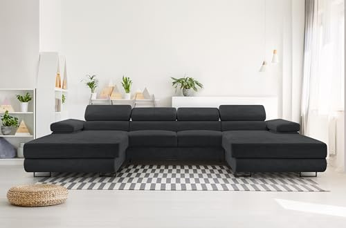 AXLIVING Dunkelgrau Sofa U Form mit Schlaffunktion – Arborio U 352 cm
