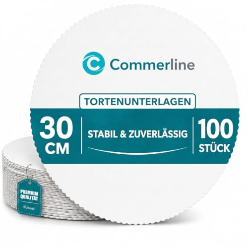 Commerline 100 stycken tårtunderlägg, Ø 30 cm rund kaktallrik, vit tårttallrik, livsmedelssäker, kartong kakfat, engångs, tårtunderlägg för kakor och tårtor