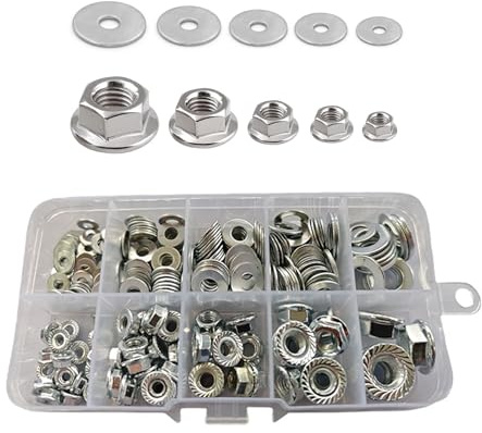 WUWWUT 280pcs Hex Flange Nuts Set, Stainless Steel Serrated Flange Nuts, Hexagonal Nut and Spacer Set, Flanged Lock Nut for Furniture Wood Metal, M3 M4 M5 M6 M8