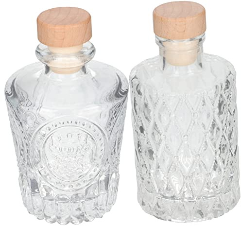 MUCKLILY Botellas Pequeñas De Vidrio Transparente Estilo Europeo Para Almacenamiento De Vino, Conjunto De 2 Piezas, Vidrio Seguro y Reutilizable, Adecuado Para Cocina y Celebraciones