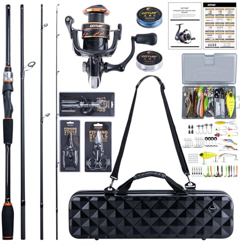 Goture Spinnrute Komplettset 1,98m 7-21g | 24T Hochmodul-Kohlefaser | Keramikringe | Inkl. Angelrolle (9+1 Kugellager), Köderbox, 3 Werkzeuge, Tragetasche | Ideal für Barsch, Zander, Hecht, Geschenk