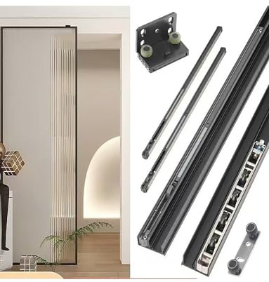 Ghost Door Hardware Two-Way Buffer Trackless Invisible Track Bedroom Partition Sliding Door Hanging Slide(150cm/4.9ft)