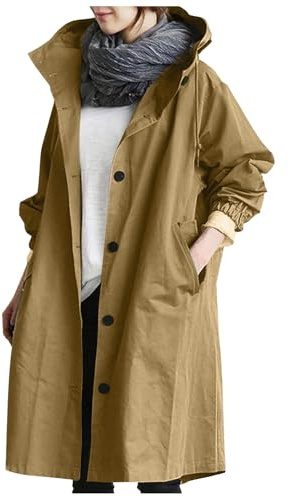 Gabardina larga para mujer, impermeable con capucha, bolsillos y botones, transpirable, cortavientos, chaqueta cortavientos, abrigo de otoño, elegante, chaqueta cortavientos, tallas