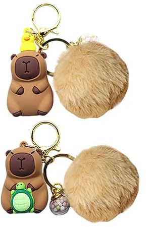 HhBdy 2 Stück Capybara-Schlüsselanhänger, Capybara Plüschtier Schlüsselringe Schlüsselanhänger Plüsch Niedlich Plush Keychain Schmecken für Geburtstagsgeschenk Rucksack Geldbörse Als Dekoration