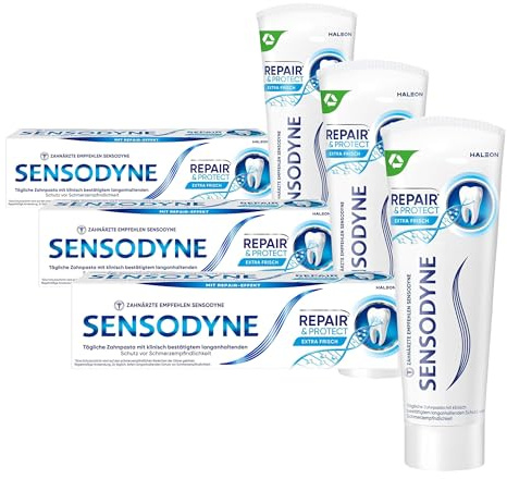 SENSODYNE Zahnpasta, Repair & Protect, Zahnpasta für schmerzempfindliche Zähne, schmerzempfindliche Zähne, 75 ml (Packung mit 3)