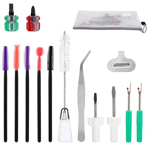 15pcs Sewing Machine Cleaning Kit, Sewing Machine Crevice Cleaning Tools Including Dual-Head Brush Silicone Tip Brush Screwdriver Tweezers Seam Ripper Screwdriver Storage Bag