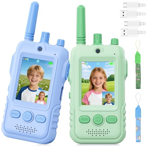Vídeo Walkie Talkies para Niños, Recargables con Videollamada, Largo Alcance 300m, para Aventuras al Aire Libre Juguetes Cumpleaños para Niños y Niñas de 3 a 12 Años(Set de 2)