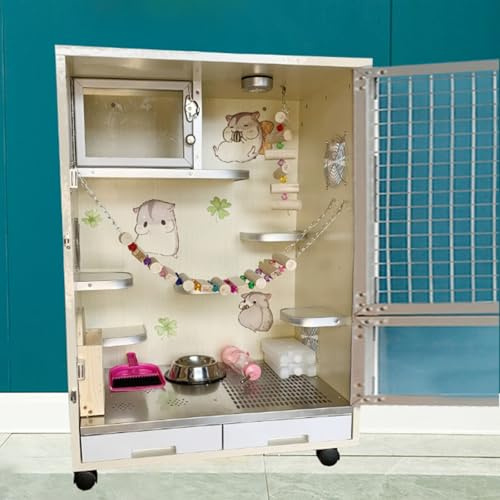 Frettchenkäfig mit herausnehmbarem Tablett und breiten Plattformen, ausbruchsicher, kaufest, leicht zu reinigen, für Kleintiere wie Chinchillas, Meerschweinchen, Kaninchen