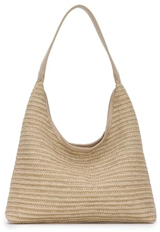 Jywmsc Sac de Plage D'été Femme Cabas Rayé en Paille Tressée Sac à Main Tendance de Vacances Besace avec Fermeture