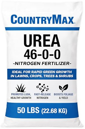 CountryMax Urea Fertilizer 46-0-0, 50LB Bag – High Nitrogen Lawn Fertilizer for Fast Green-Up – Plant Food for Lawns, Gardens, Crops, Trees & Shrubs – Professional Granular Plant Fertilizer