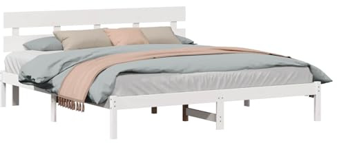 XHNIFBN Bettgestell 180x200 Kiefer weiß, Lattenrost, Massivholz, robust