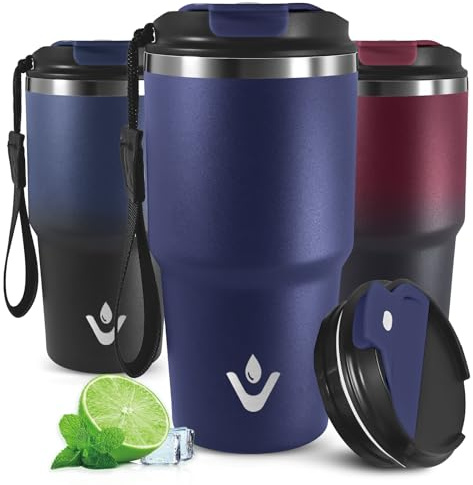 Mujigaga Vaso Termico 600ml, Taza Termica para Frío y Caliente, Aislada al Vacío, Vaso Termo Cafe para Llevar, Doble Pared Aislante, Antigoteo Taza Termo, para Colegio, Hogar, Coche Camping
