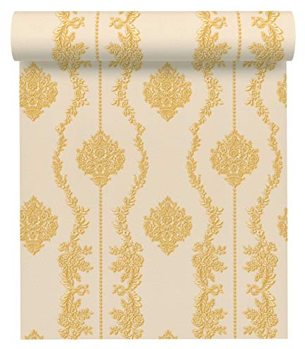 A.S. Création fleecetapet Chateau 5 tapet med ornament barock 10,05 m x 0,53 m creme gul metall Made in Germany 344934 34493-4
