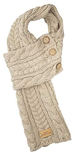 Aran Traditions Damen Zopfmuster Wickelschal mit Knöpfen Schal, Hellbeige, One Size