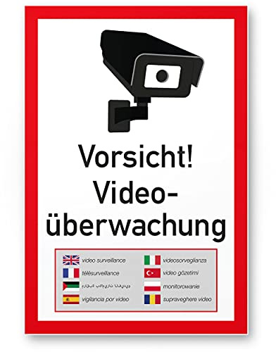 Komma säkerhet varning videoövervakning flerspråkig skylt 20 x 30 cm – varning videoövervakning – anmärkning skylt videoövervakning – varningsskylt varningsskylt