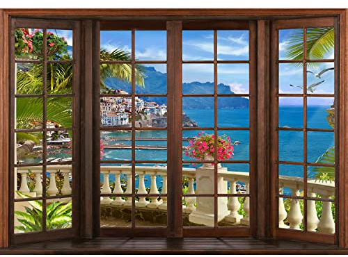Runa Art Papel tapiz fotográfico Ventana al Mar Moderna Lana Sala Cuarto Salón - Made in Germany - colorido Brown 9363010a