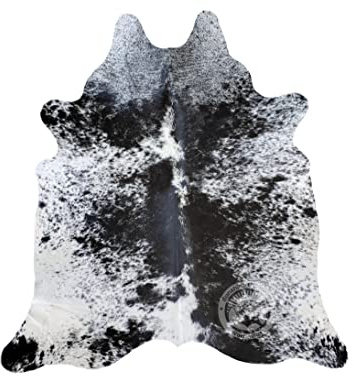 Sunshine Cowhides 100% Genuine Salt and Pepper Black and White Longhorn Cowhide Rug - Modern Style Animal Skin Rug & Floor Carpet for Living Room, Bedroom, Kitchen & More - Large (6x6-7ft)