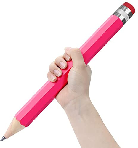 BUSHIBU Giant Pencils for Prop/Gifts/Decor - 14 Inch Jumbo Wooden Big Novelty Pencil with Cap for Schools and Homes (Pink)