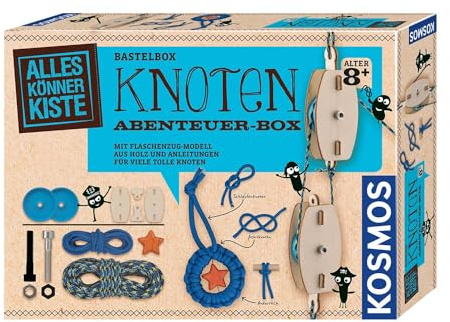 Kosmos 604325 AllesKönnerKiste Knoten Abenteuer-Box, DIY-Bastelset für Jungen und Mädchen ab 8 Jahren, mit Flaschenzug-Modell & Anleitungen für viele Knoten