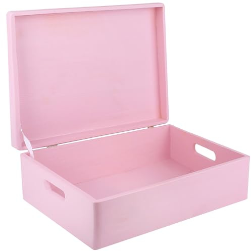 Creative Deco XL Rosa Große Holzkiste mit Deckel Ostern | 40 x 30 x 14 cm | (+/-1cm) | Erinnerungsbox Baby Groß Kasten Holzbox mit Deckel und Griffen | Für Dokumente, Wertsachen, Spielzeuge, Werkzeuge