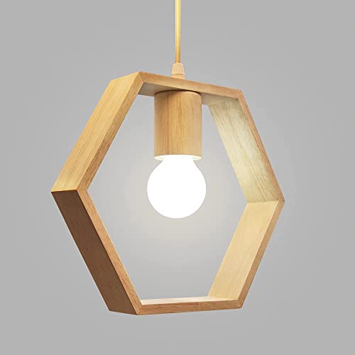 Artpad Nordic esagono in legno luci geometriche a sospensione testa singola appesa sala da pranzo bar ristorante lampada in legno con 5w lampadina bianca