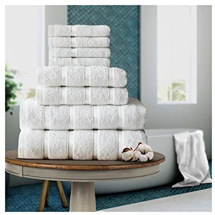 FAIRWAYUK 8-Piece Towels Bale Set for Bathroom, Ultra Soft Premium Quality Water Absorbent Towel Gift Sets, 100% Egyptian Cotton, 4x Face 2x Hand 2x Bath Towels, White