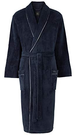 THE SAVILE ROW COMPANY LONDON Men's Lightweight Super Soft Warm Fleece Bath Robe Dressing Gown - Navy with Piping - X-Large