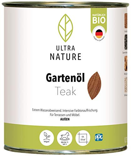 ULTRA NATURE Aceite de jardín 0,75 l, teca, vegano, ecológico, sin disolventes, aceite para muebles