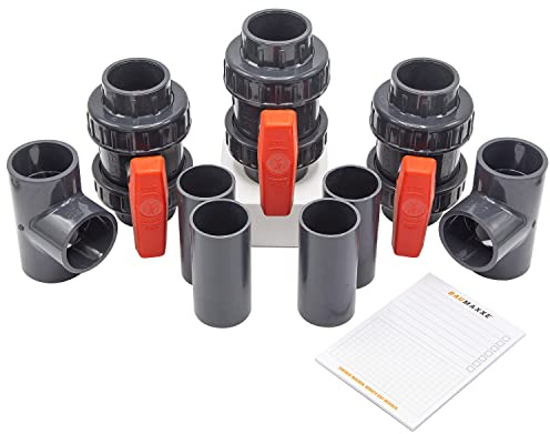 Baumaxxe Pool Bypass Set 50mm I 9-teilig mit 3 Kugelhähnen, 2 T-Stücken und 4 Rohren I PVC grau I Für Wärmepumpe Solarabsorber Schwimmbadheizung Heimwerker I bm120