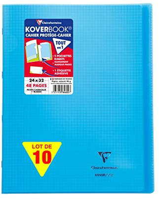 Clairefontaine 984602C - Packung mit 10 Heften Koverbook, DIN A4+, 24 x 32 cm, 24 Blatt, kariert, 90 g, Blau, 1 Pack