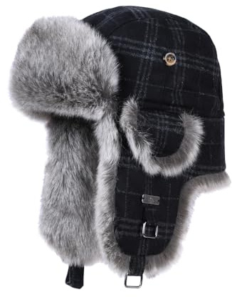Alkaidstar Unisex Fliegermütze Rib Wolle Bomber Aviator Pilot Hat Faux Fellmütze Winter Russische Mütze Herren Bomber Hut