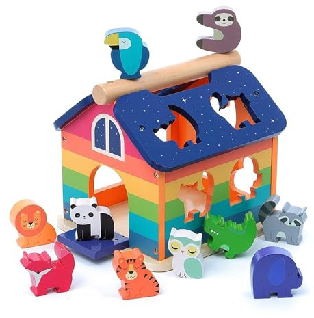 Formenbauernhof Lernspiel aus Holz zum Sortieren und Zuordnen für Kinder | Formen zum Zuordnen und Sortieren -illustrierte Bauernhofwelt -fördert Feinmotorik und Logik -eine clevere Geschenkidee