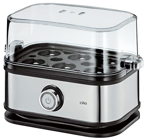 Cilio Cuociuova 6 uova CLASSIC, in acciaio inox, 13 x 22 x 14 cm, con misurino e raccoglitore per uova, spia di controllo, fornello per la durezza ideale, 492712