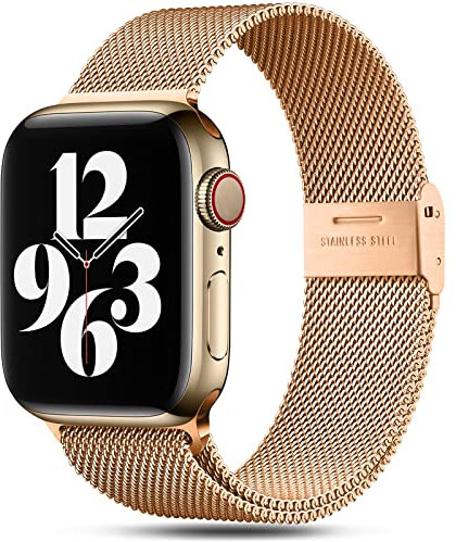 Funbiz Métal Bracelets Compatible avec Apple Watch Bracelet 38mm 40mm 41mm, Bracelet en Acier Inoxydable de Remplacement Compatible pour iWatch Series 8 7 6 SE 5 4 3 2 1, 38mm/40mm/41mm, Or Royal