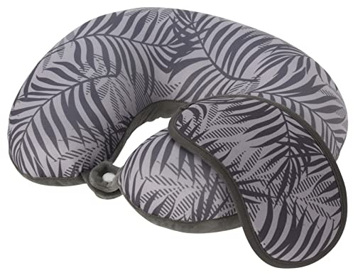 MIJOMA Set Nackenkissen Nacken-Stützkissen Schlafkissen Reisekissen Relaxkissen mit Schlafmaske, weich kompakt leicht, für Camping Urlaub, als Reise-Begleiter für Auto Bahn Flugzeugreisen (grau)