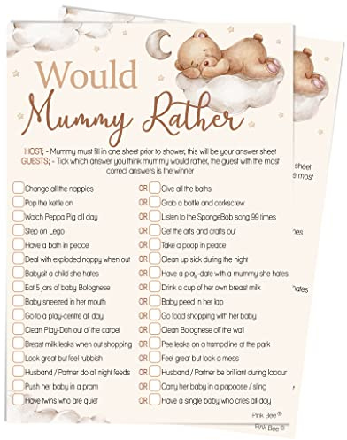 Pink Bee Parties - Would Mummy Rather Baby Shower Game in Teddy Bear Theme, 20 Players