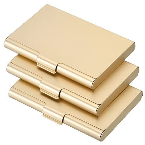PATIKIL Visitkortshållare, 3-pack aluminium metall kortfodral professionell fickkorthållare för namnkort kreditkort, guld