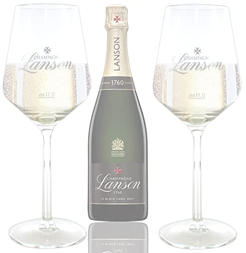 QMBasic Gläser Set - 2 x Glas für LANSON CHAMPAGNER Trapezform mit Malteserkreuz Carree Wein- Kelch | Sektkelche Schaumweingläser Sektgläser Champagnerkelche