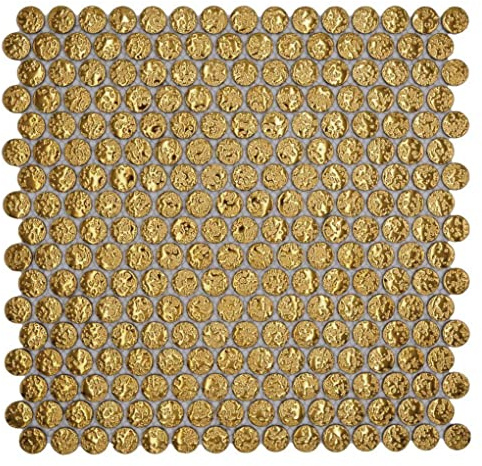 Keramik Mosaikfliese Knopfmosaik Loop Penny Rund uni gold gehämmert Wand Fliesenspiegel Küche